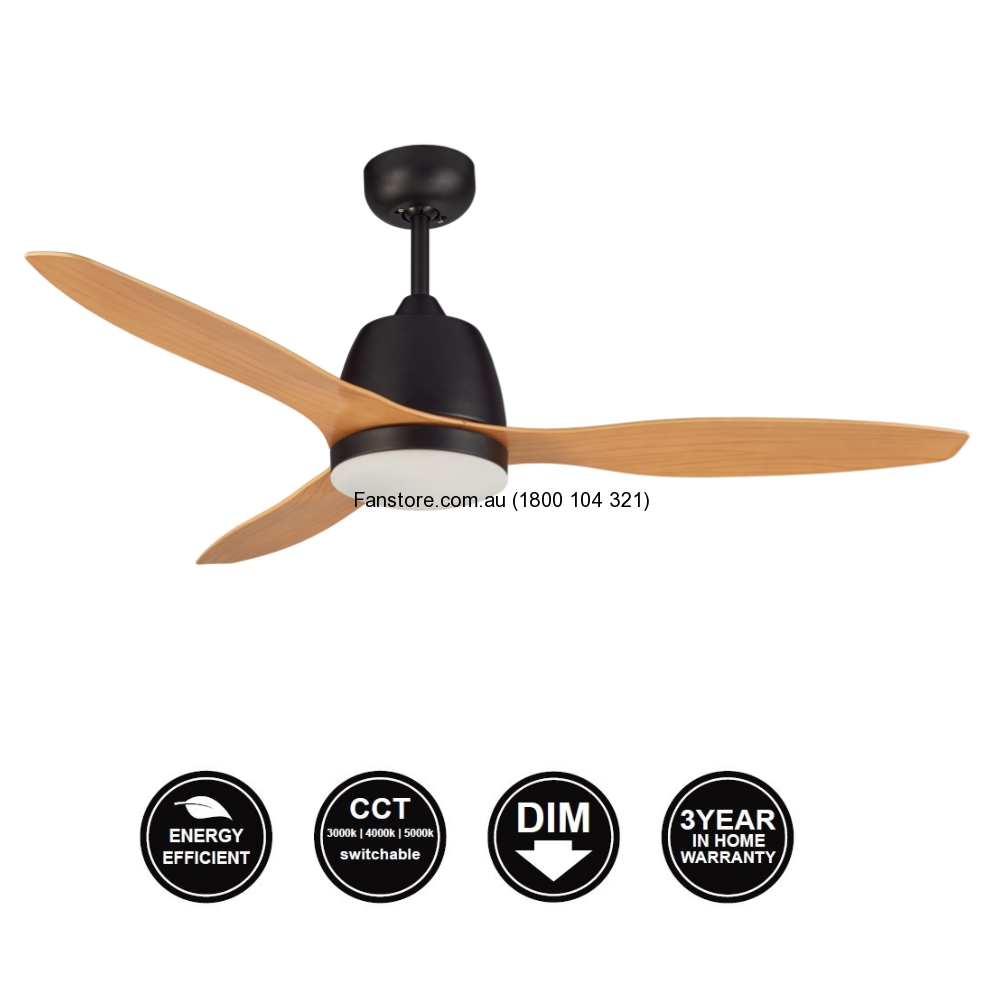 Elite Matt Black Motor Bamboo Blades Ceiling Fan With Led Light 3 Blade 1200mm 48 Mef1333mb