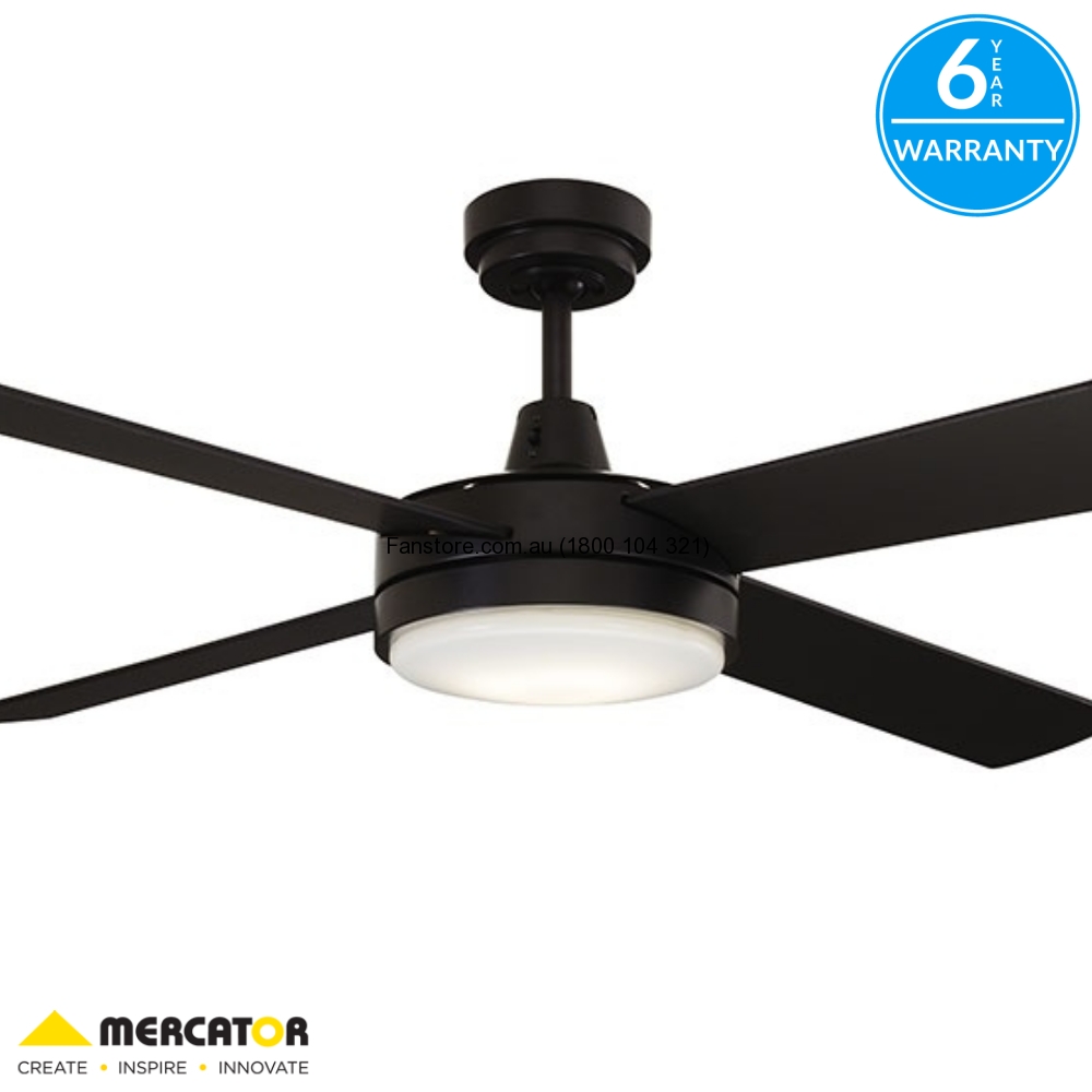 Mercator Luna Led Black Slimline 52 1300mm Ceiling Fan With Light