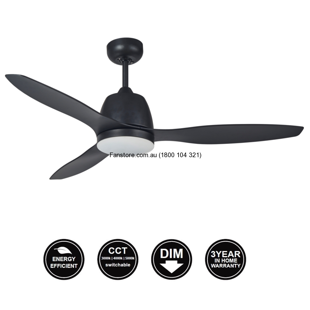 Elite Matt Black Motor Matt Black Blades Ceiling Fan With Led Light 3 Blade 1200mm 48 Mef1333mm